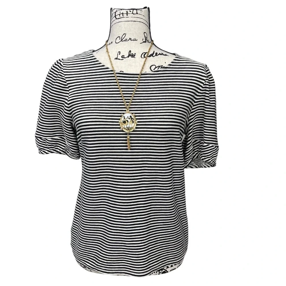 Anthropologie Dolan Striped Black and White Cotton Blend Back Keyhole Top Size S